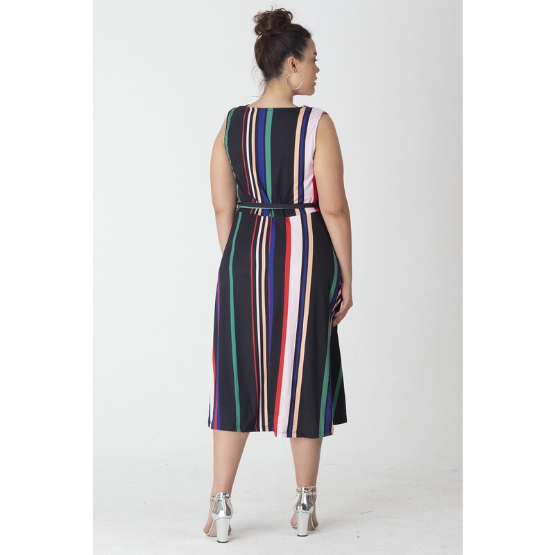 Şans Women's Plus Size Patterned, Wrapped Striped Dress