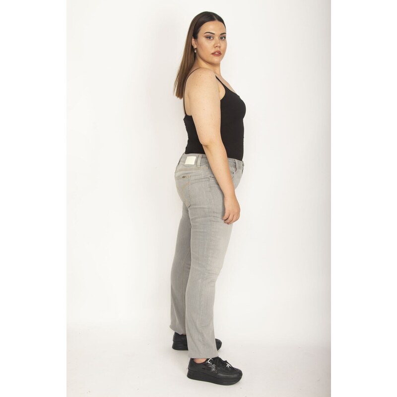 Şans Women's Plus Size Gray 5-Pocket Lycra Jeans Pants