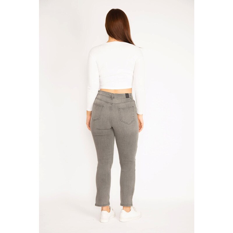 Şans Women's Plus Size Gray 5 Pockets Jeans Skinny Pants