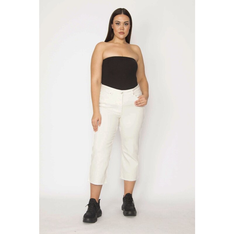 Dámské plus size kalhoty značky Şans s roztrhanými detaily,