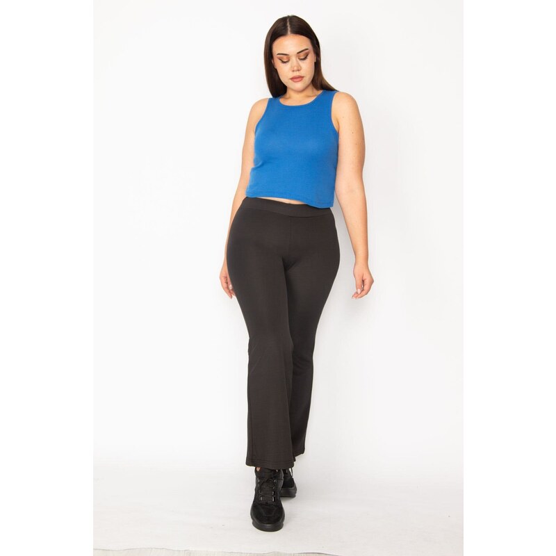 Şans Women's Plus Size Black Wide Leg Stretch Pants