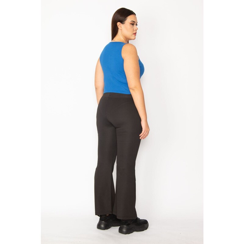 Şans Women's Plus Size Black Wide Leg Stretch Pants