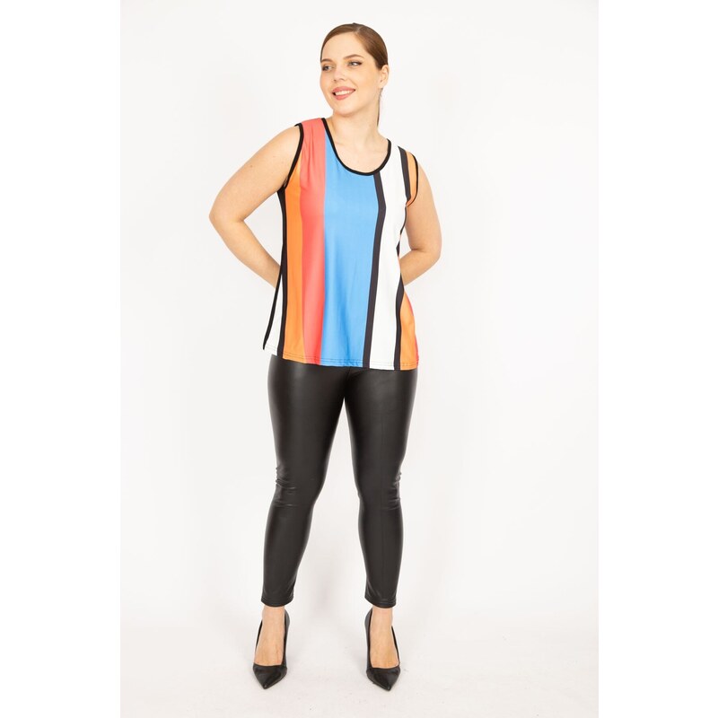 Şans Women's Plus Size Colorful Sleeveless Blouse