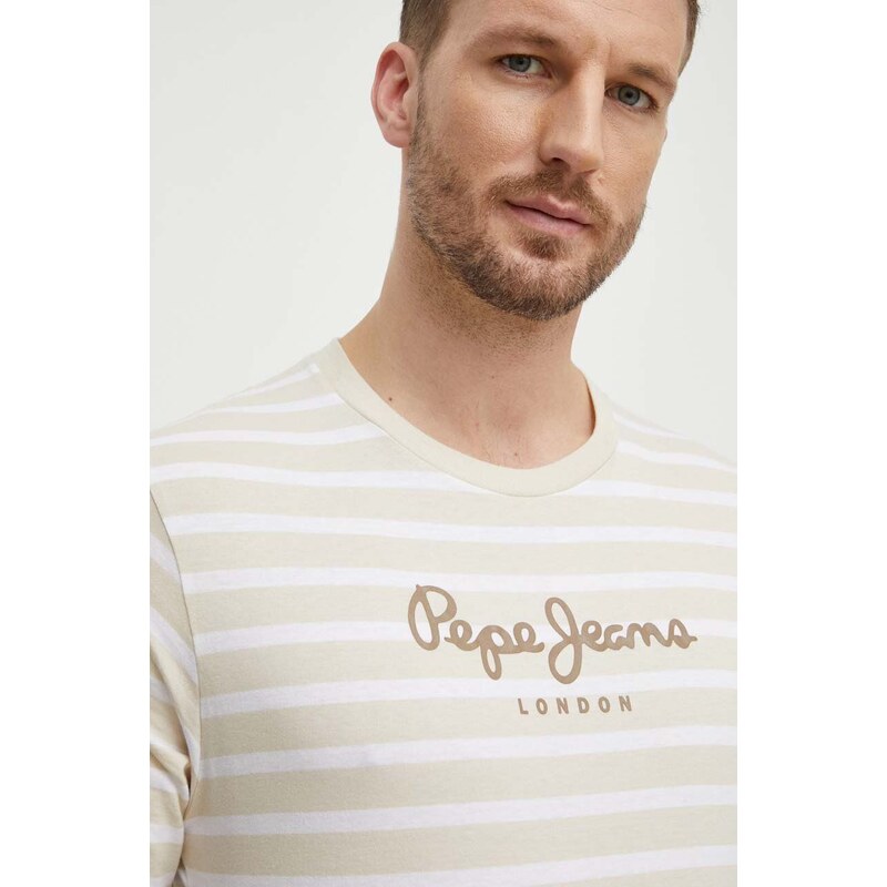 Bavlněné tričko Pepe Jeans béžová barva