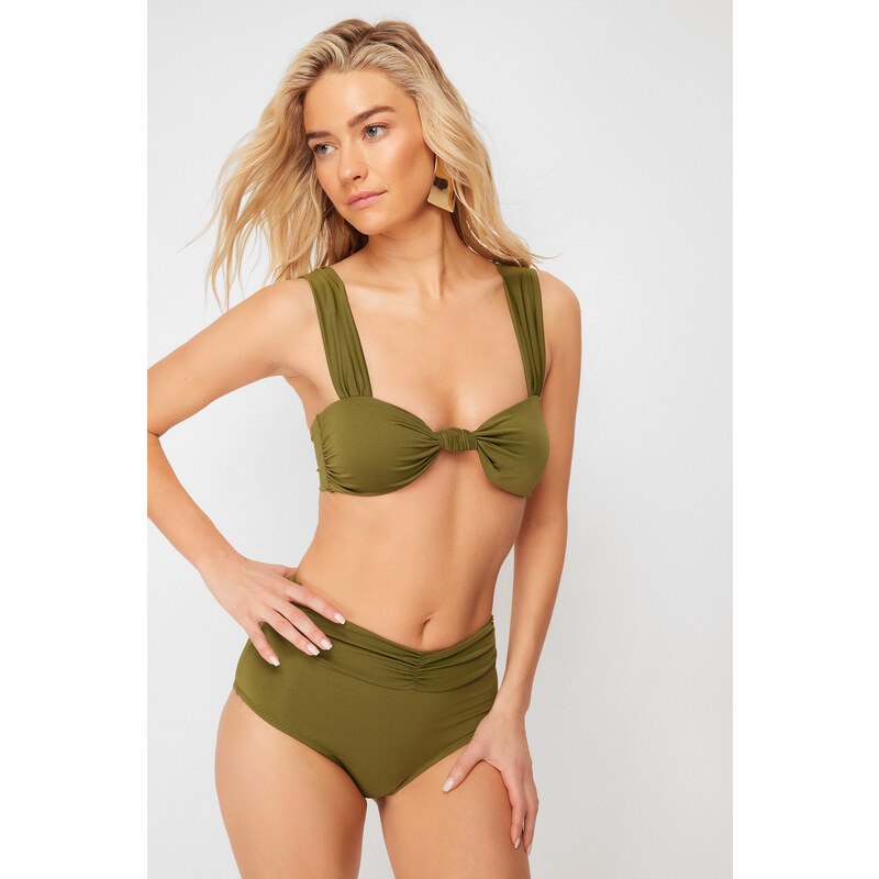 Trendyol Khaki Bralette Knotted Bikini Top