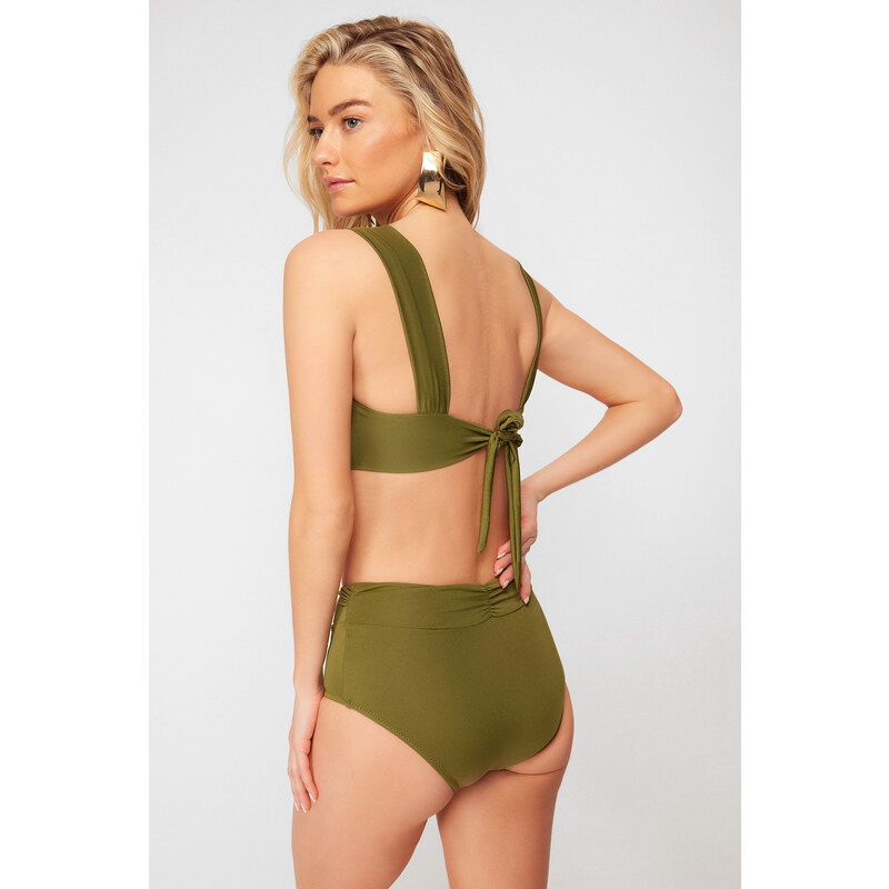 Trendyol Khaki Bralette Knotted Bikini Top