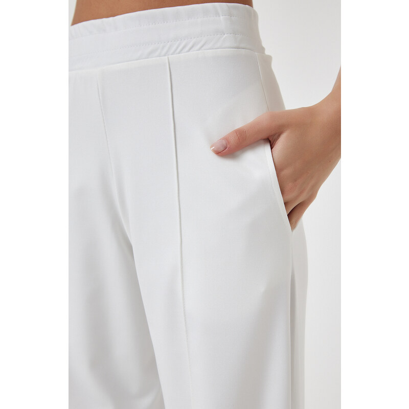 Happiness İstanbul Women's White High Waist Stretchy Sweatpants