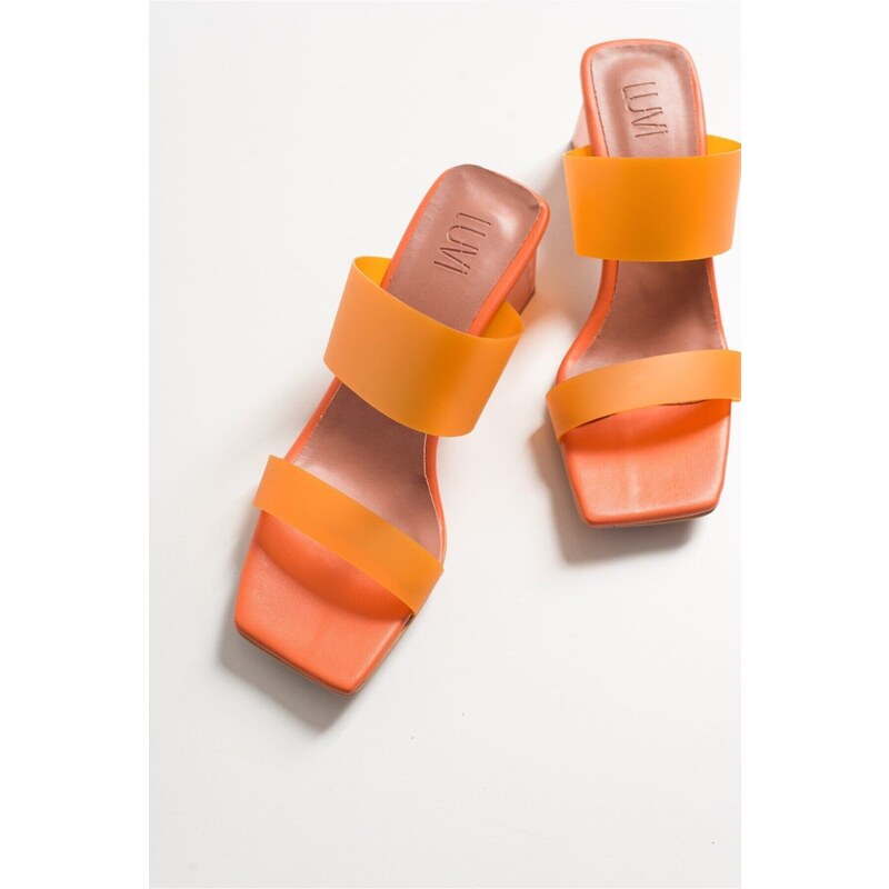 LuviShoes Women's Orange Skin Heels Sheer Slippers