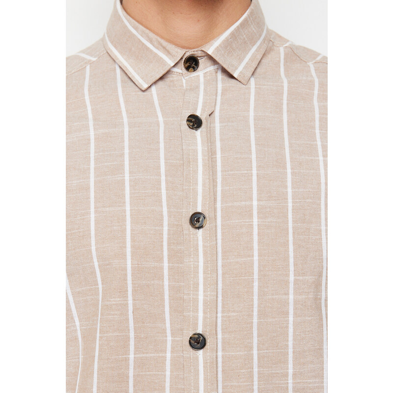 Trendyol Beige Regular Fit Shirt Collar Striped Shirt