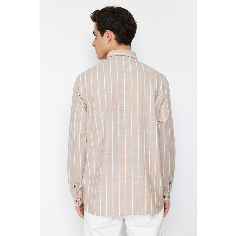 Trendyol Beige Regular Fit Shirt Collar Striped Shirt