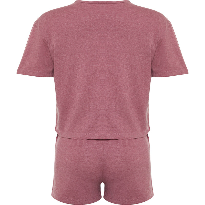 Trendyol Pink Cotton Collar Detailed Knitted Pajamas Set