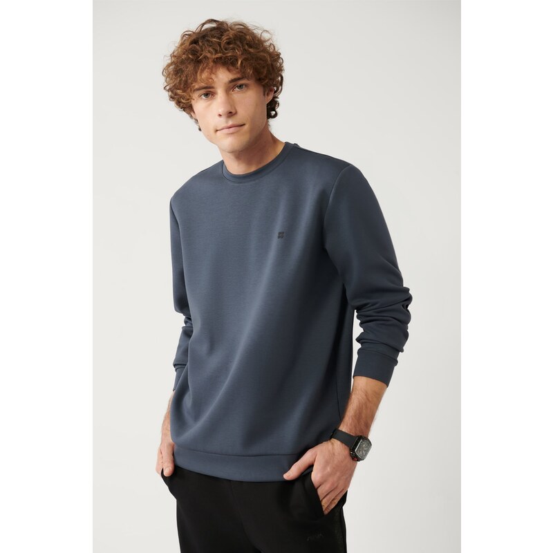 Avva Men's Anthracite Sweatshirt Crew Neck Flexible Soft Texture Interlock Fabric Regular Fit