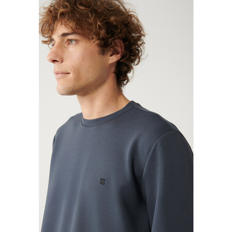 Avva Men's Anthracite Sweatshirt Crew Neck Flexible Soft Texture Interlock Fabric Regular Fit