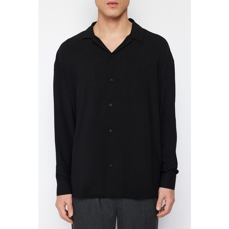 Trendyol Black Oversize Fit Apache Collar Shirt