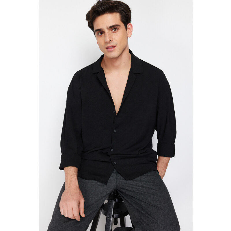 Trendyol Black Oversize Fit Apache Collar Shirt