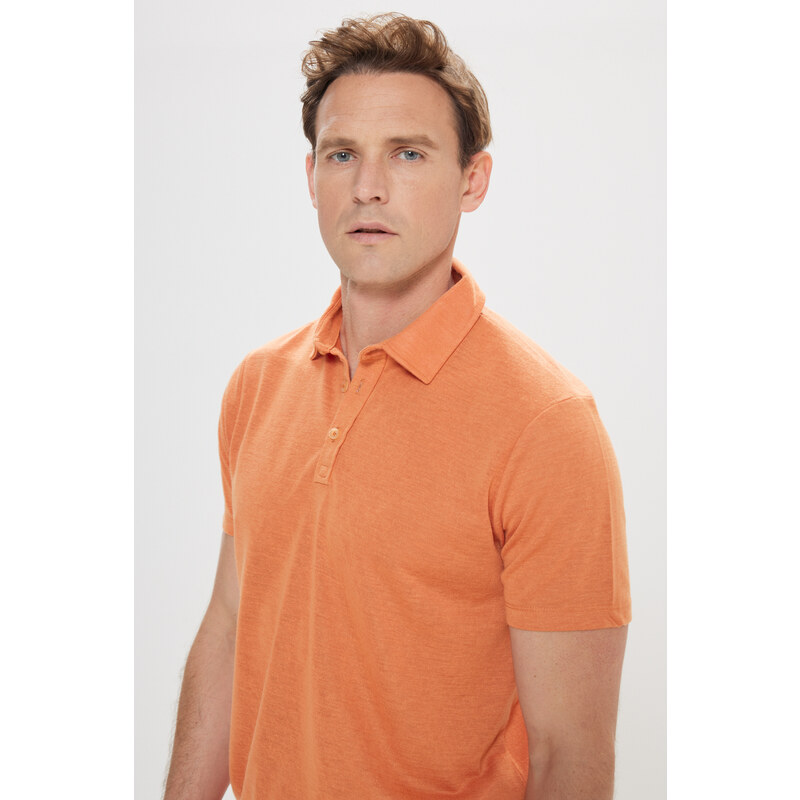 AC&Co / Altınyıldız Classics Men's Orange Slim Fit Slim Fit Polo Neck Plain Casual T-Shirt