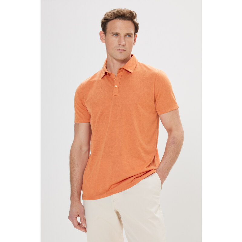 AC&Co / Altınyıldız Classics Men's Orange Slim Fit Slim Fit Polo Neck Plain Casual T-Shirt