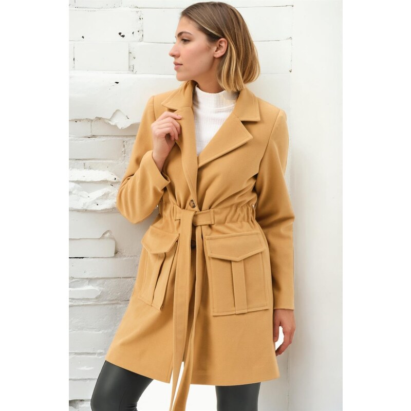 Z6778 DEWBERRY WOMEN'S COAT-DARK CAMEL