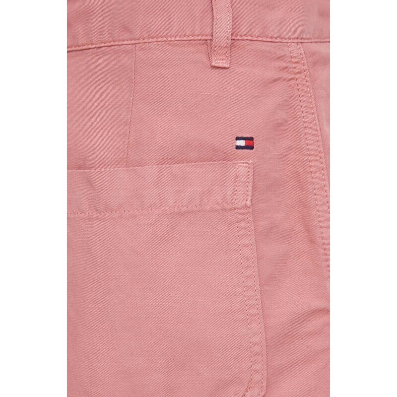 Šortky s příměsí lnu Tommy Hilfiger růžová barva, high waist