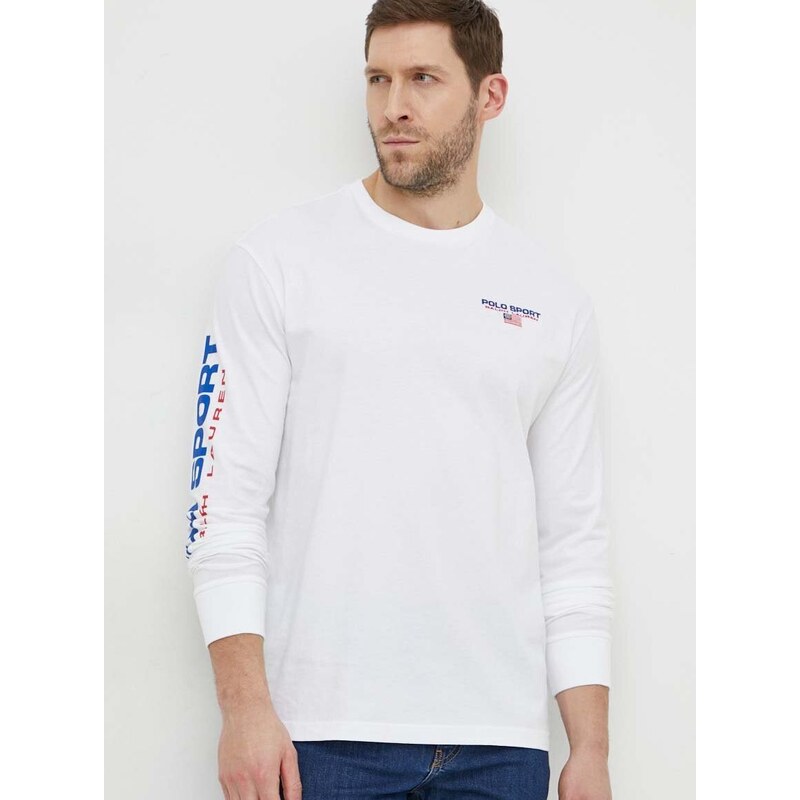 Bavlněné tričko s dlouhým rukávem Polo Ralph Lauren bílá barva, s aplikací