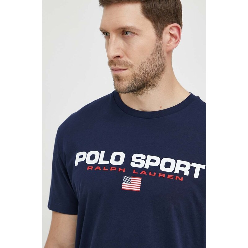 Bavlněné tričko Polo Ralph Lauren tmavomodrá barva, s potiskem