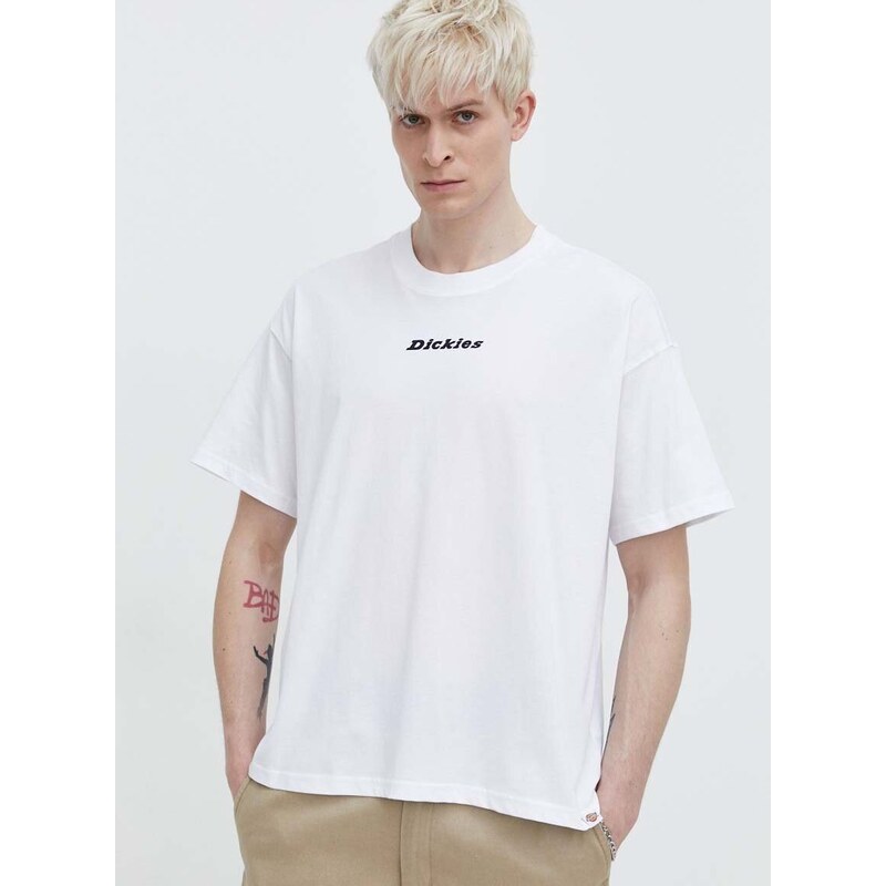 Bavlněné tričko Dickies ENTERPRISE TEE SS bílá barva, s potiskem, DK0A4YRN