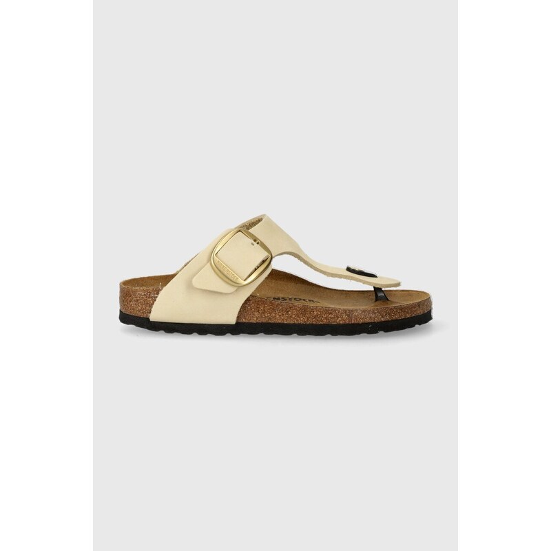 Nubukové žabky Birkenstock Gizeh Big Buckle béžová barva, na plochém podpatku, 1026605