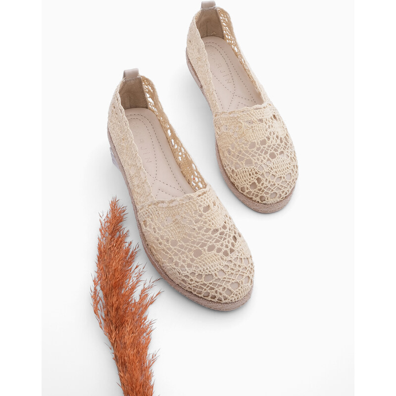 Marjin Women's Knitted Espadrilles Casual Shoes Erlin Beige