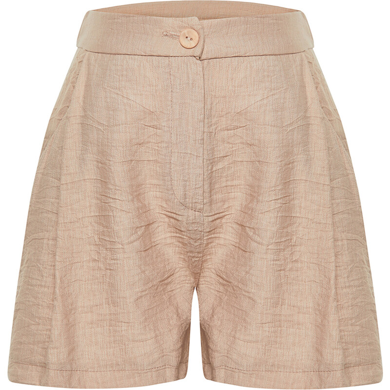 Trendyol Camel Pocket Detailed Woven Linen Look Shorts
