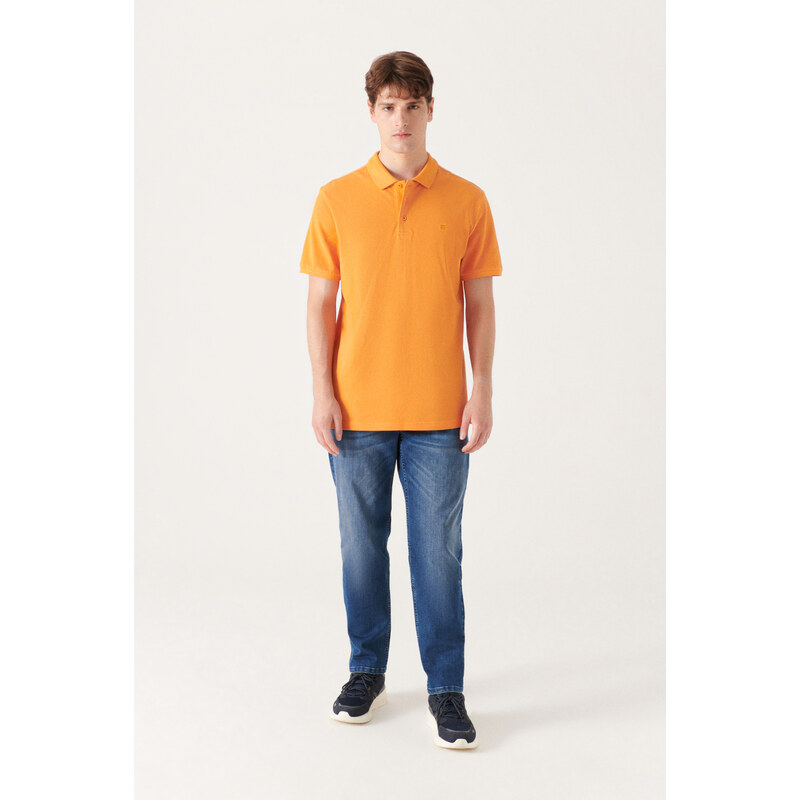 Avva Men's Orange 100% Cotton Cool Keeping Regular Fit Polo Neck T-shirt