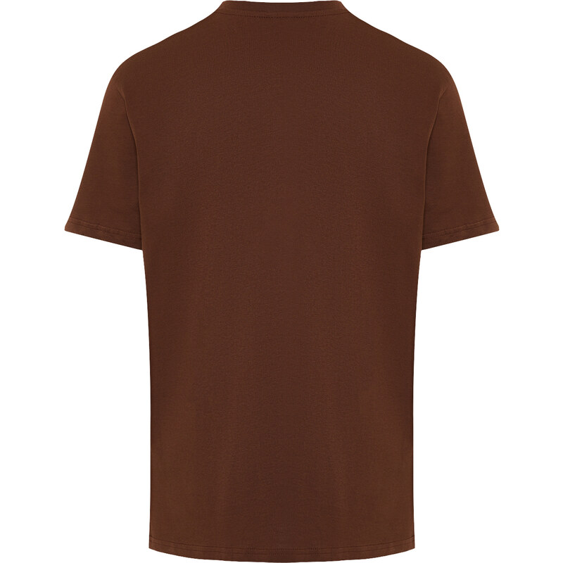 Trendyol Brown Regular/Regular Fit Logo Printed 100% Cotton Short Sleeve T-Shirt