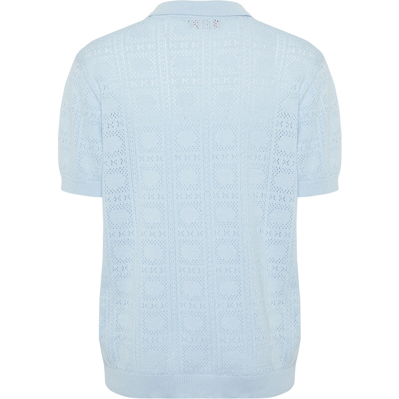 Trendyol Light Blue Regular Fit Openwork Knitwear Polo Neck T-Shirt