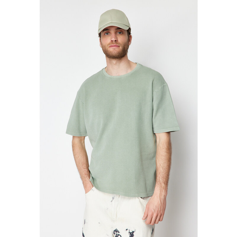 Trendyol Limited Edition Mint Relaxed/Comfortable Cut Faded Effect Textured Short Sleeve T-Shirt