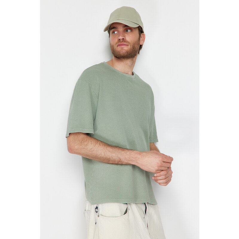 Trendyol Limited Edition Mint Relaxed/Comfortable Cut Faded Effect Textured Short Sleeve T-Shirt