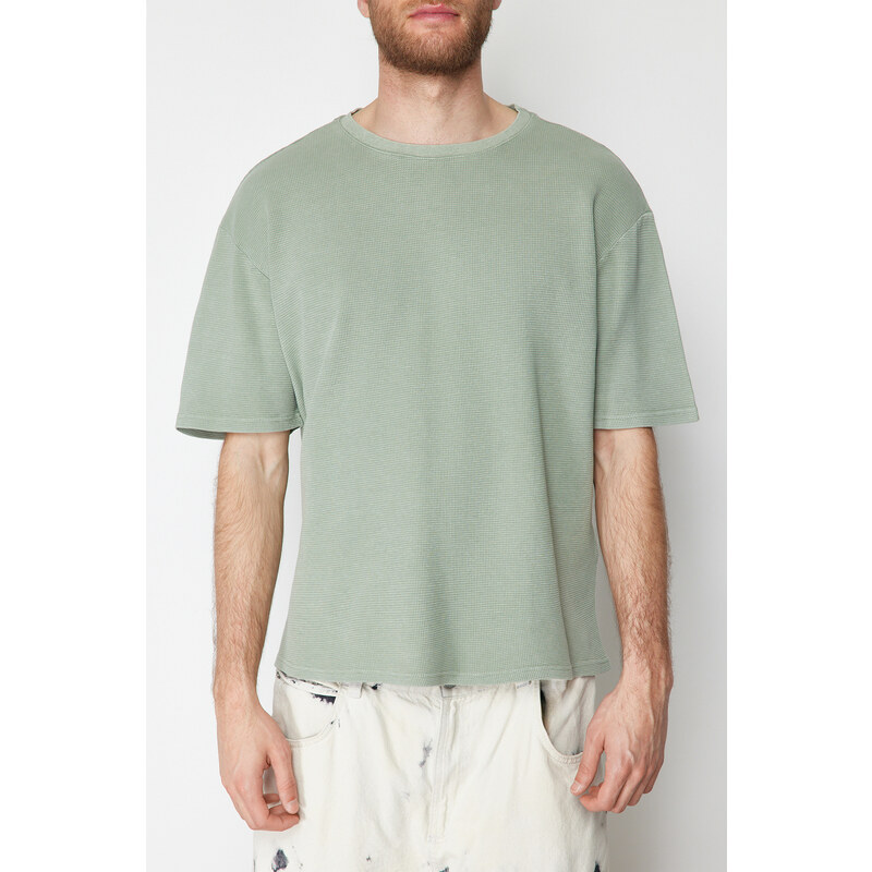 Trendyol Limited Edition Mint Relaxed/Comfortable Cut Faded Effect Textured Short Sleeve T-Shirt