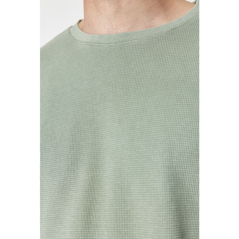 Trendyol Limited Edition Mint Relaxed/Comfortable Cut Faded Effect Textured Short Sleeve T-Shirt