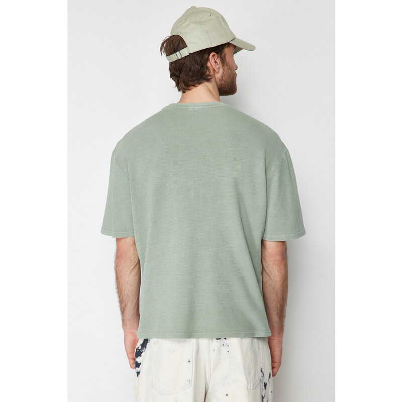 Trendyol Limited Edition Mint Relaxed/Comfortable Cut Faded Effect Textured Short Sleeve T-Shirt