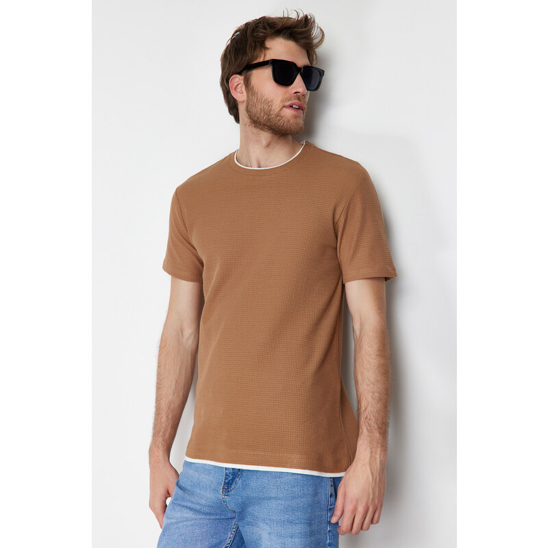 Trendyol Brown Regular/Normal Fit 100% Cotton Textured Basic T-Shirt