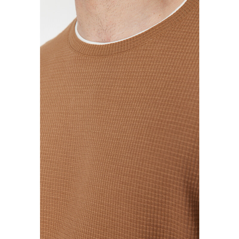 Trendyol Brown Regular/Normal Fit 100% Cotton Textured Basic T-Shirt