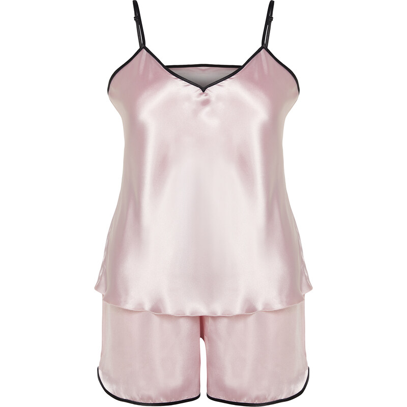 Trendyol Curve Pink Strap Satin Pajamas Set