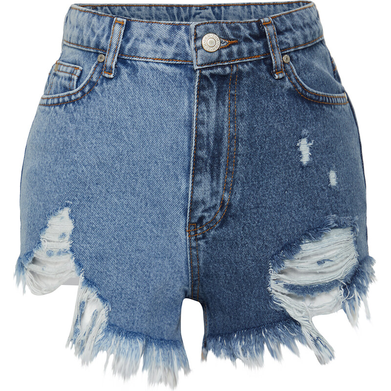 Trendyol Blue Denim Color Block Denim 100% Cotton Shorts & Bermuda
