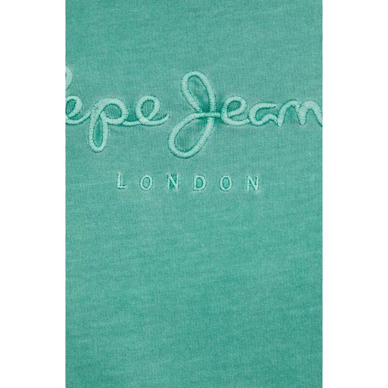 Bavlněné tričko Pepe Jeans zelená barva, s aplikací