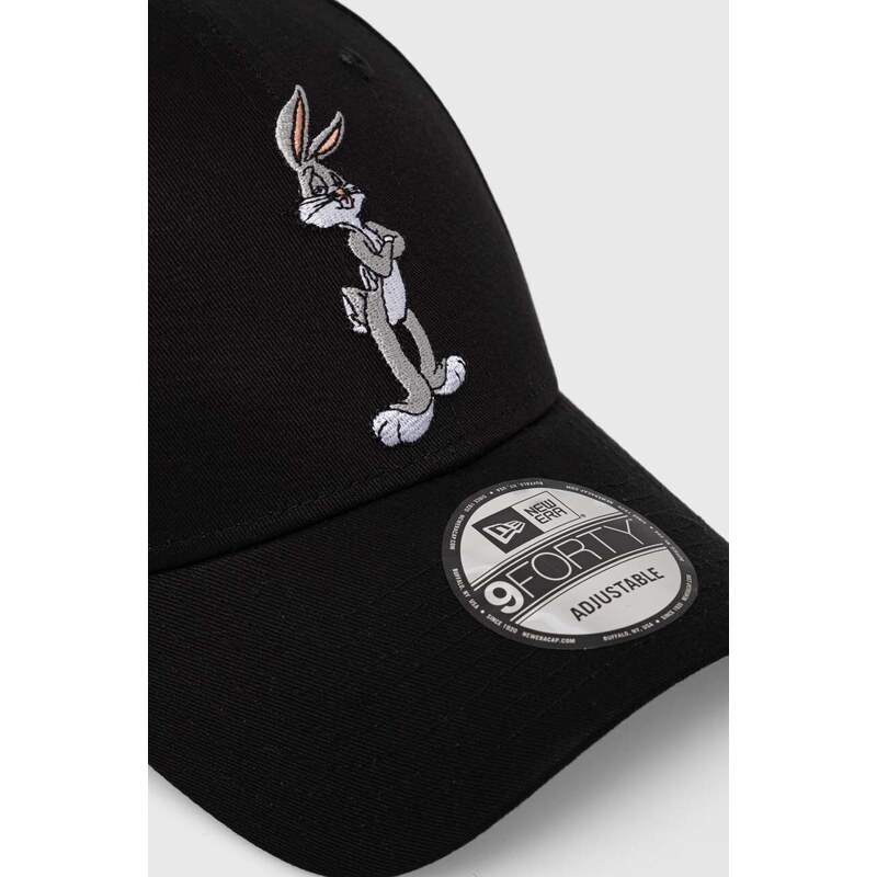 Bavlněná baseballová čepice New Era BUGS BUNNY černá barva, s aplikací