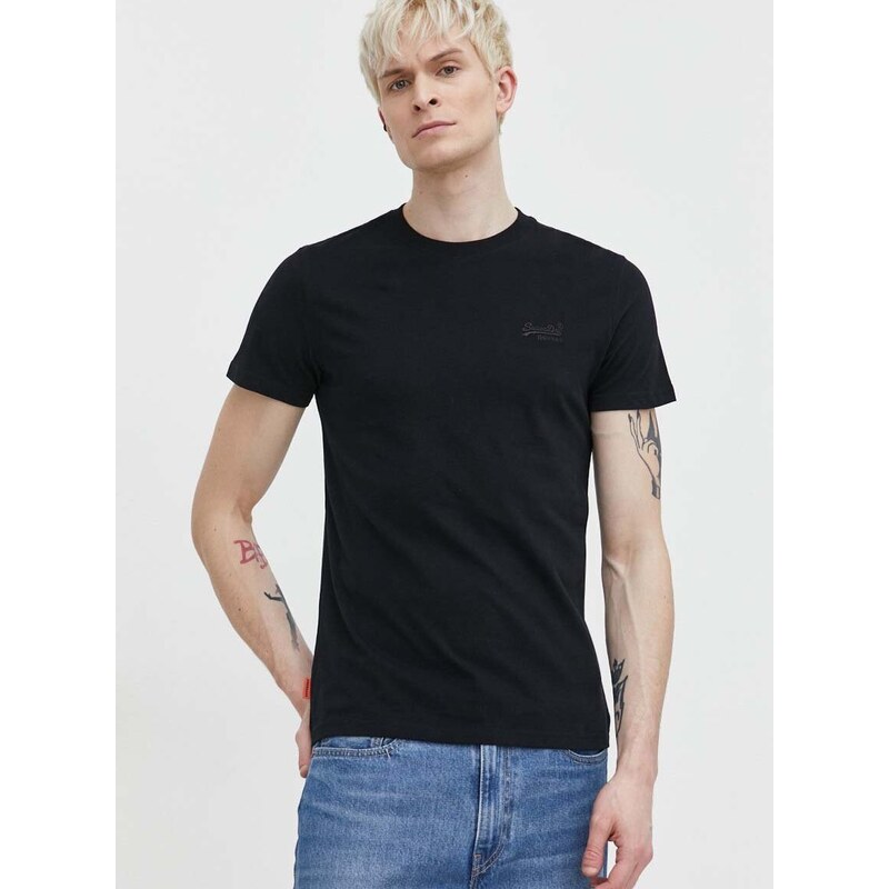 Bavlněné tričko Superdry černá barva