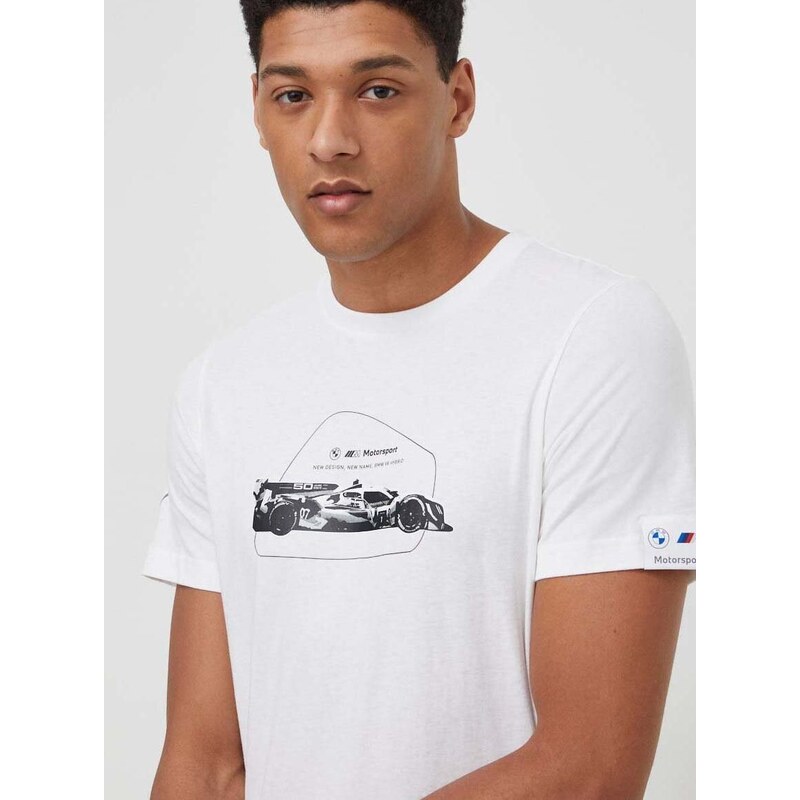 Bavlněné tričko Puma x BMW béžová barva, s potiskem, 624165
