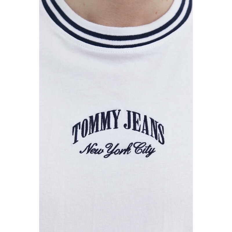 Bavlněné tričko Tommy Jeans bílá barva, s aplikací