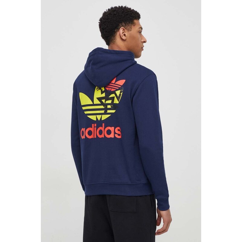 Bavlněná mikina adidas Originals pánská, tmavomodrá barva, s kapucí, s potiskem, IM9682