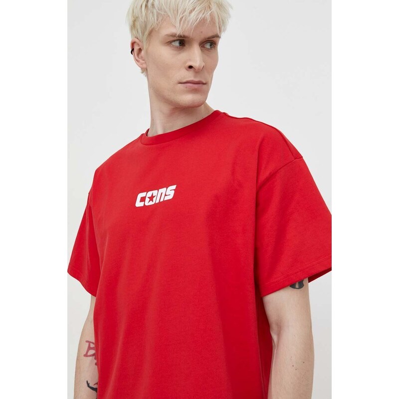 Bavlněné tričko Converse červená barva, s potiskem