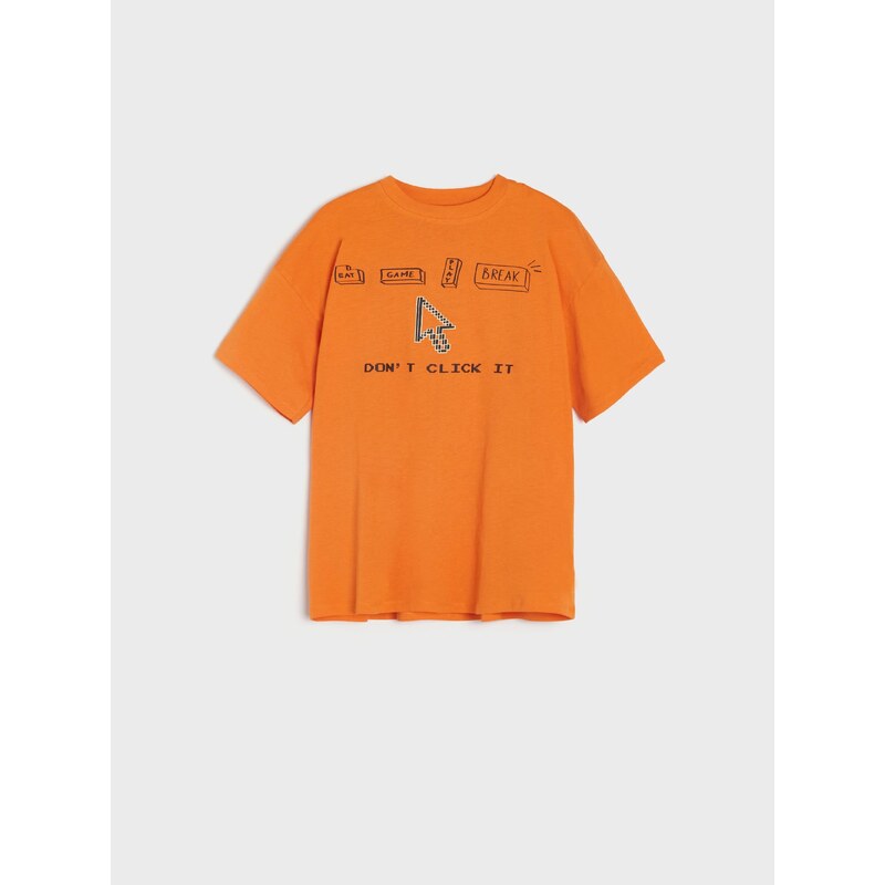 Sinsay - Tričko s krátkými rukávy a potiskem - oranžová