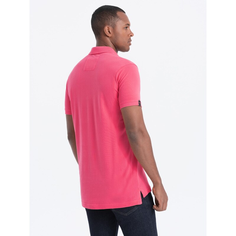 Ombre Clothing Pánská polokošile s límečkem - tmavě růžová V4 S1745